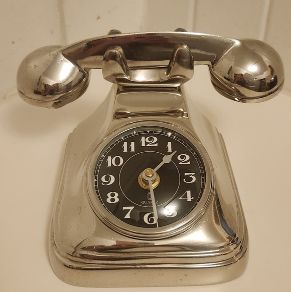 Analog Telephone Clock Silver Tone SO FUN! - Picture 2 of 6